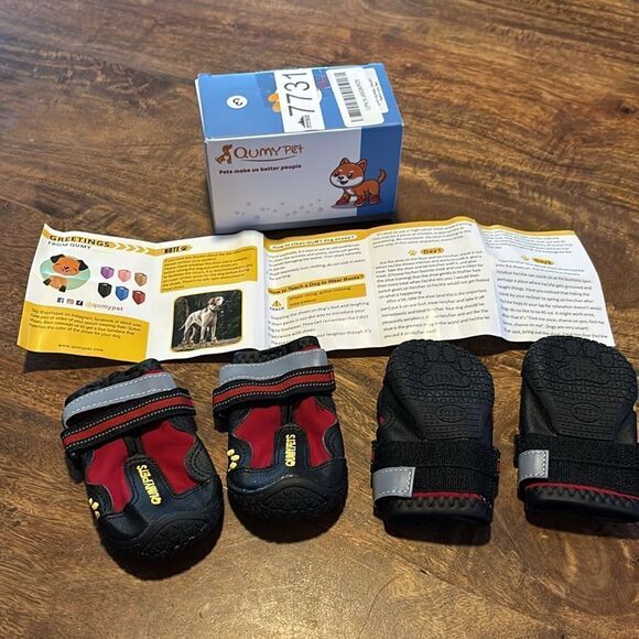 QUMY Dog Boots & Paw Protectors for Snow, Hot Pavement, Rain, Anti Slip, Red - Picture 7 of 9